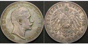 5 Mark Royaume de Prusse (1701-1918) Argent Wilhelm II, German Emperor (1859-1941)