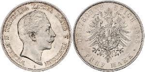 5 Mark Royaume de Prusse (1701-1918) Argent Wilhelm II, German Emperor (1859-1941)