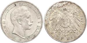 5 Mark Royaume de Prusse (1701-1918) Argent Wilhelm II, German Emperor (1859-1941)