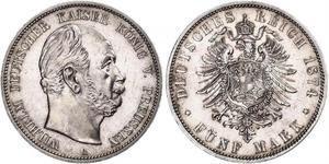 5 Mark Royaume de Prusse (1701-1918) Argent Wilhelm I, German Emperor (1797-1888)