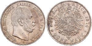 5 Mark Royaume de Prusse (1701-1918) Argent Wilhelm I, German Emperor (1797-1888)