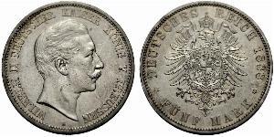 5 Mark Royaume de Prusse (1701-1918) Argent Wilhelm II, German Emperor (1859-1941)