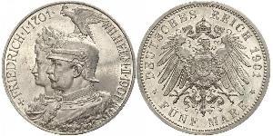 5 Mark Royaume de Prusse (1701-1918) Argent Wilhelm II, German Emperor (1859-1941)