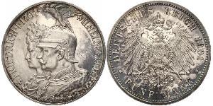 5 Mark Royaume de Prusse (1701-1918) Argent Wilhelm II, German Emperor (1859-1941)