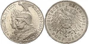 5 Mark Royaume de Prusse (1701-1918) Argent Wilhelm II, German Emperor (1859-1941)