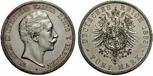 5 Mark Royaume de Prusse (1701-1918) Argent Wilhelm II, German Emperor (1859-1941)