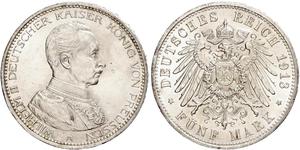 5 Mark Royaume de Prusse (1701-1918) Argent Wilhelm II, German Emperor (1859-1941)