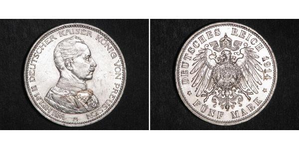 5 Mark Royaume de Prusse (1701-1918) Argent Wilhelm II, German Emperor (1859-1941)