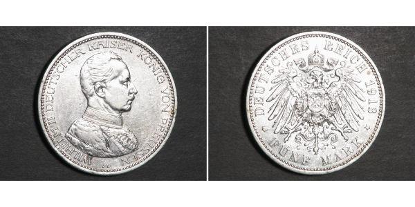 5 Mark Royaume de Prusse (1701-1918) Argent Wilhelm II, German Emperor (1859-1941)