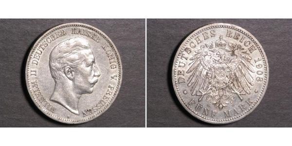 5 Mark Royaume de Prusse (1701-1918) Argent Wilhelm II, German Emperor (1859-1941)