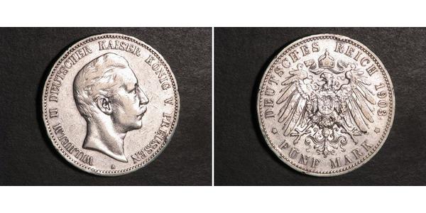 5 Mark Royaume de Prusse (1701-1918) Argent Wilhelm II, German Emperor (1859-1941)