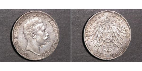 5 Mark Royaume de Prusse (1701-1918) Argent Wilhelm II, German Emperor (1859-1941)