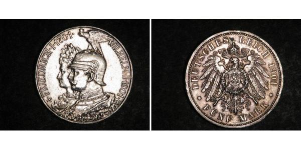 5 Mark Royaume de Prusse (1701-1918) Argent Wilhelm II, German Emperor (1859-1941)