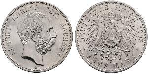 5 Mark Royaume de Saxe (1806 - 1918) Argent Albert de Saxe