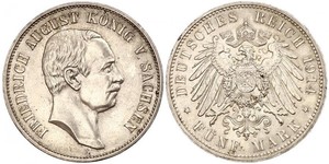 5 Mark Royaume de Saxe (1806 - 1918) Argent Frédéric-Auguste III de Saxe (1865-1932)