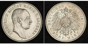 5 Mark Royaume de Saxe (1806 - 1918) Argent Frédéric-Auguste III de Saxe (1865-1932)