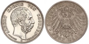 5 Mark Royaume de Saxe (1806 - 1918) Argent Albert de Saxe