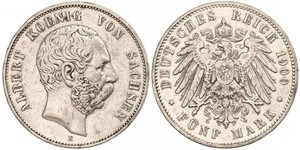 5 Mark Royaume de Saxe (1806 - 1918) Argent Albert de Saxe