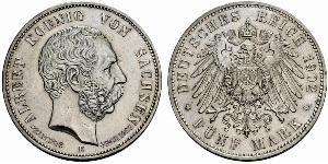 5 Mark Royaume de Saxe (1806 - 1918) Argent Albert de Saxe