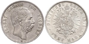 5 Mark Royaume de Saxe (1806 - 1918) Argent Albert de Saxe