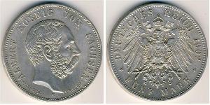 5 Mark Royaume de Saxe (1806 - 1918) Argent Albert de Saxe