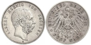 5 Mark Royaume de Saxe (1806 - 1918) Argent Albert de Saxe