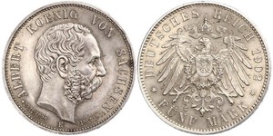 5 Mark Royaume de Saxe (1806 - 1918) Argent Albert de Saxe