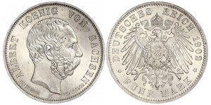 5 Mark Royaume de Saxe (1806 - 1918) Argent Albert de Saxe