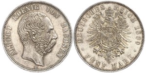 5 Mark Royaume de Saxe (1806 - 1918) Argent Albert de Saxe