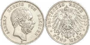 5 Mark Royaume de Saxe (1806 - 1918) Argent Albert de Saxe