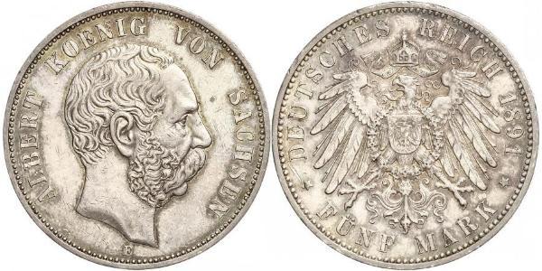 5 Mark Royaume de Saxe (1806 - 1918) Argent Albert de Saxe