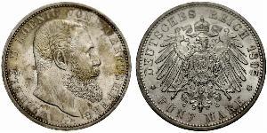 5 Mark Royaume de Wurtemberg (1806-1918) Argent Wilhelm II, German Emperor (1859-1941)