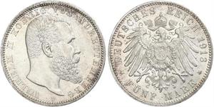 5 Mark Royaume de Wurtemberg (1806-1918) Argent Wilhelm II, German Emperor (1859-1941)