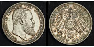 5 Mark Royaume de Wurtemberg (1806-1918) Argent Wilhelm II, German Emperor (1859-1941)