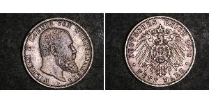 5 Mark Royaume de Wurtemberg (1806-1918) Argent Wilhelm II, German Emperor (1859-1941)