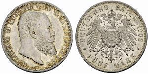 5 Mark Royaume de Wurtemberg (1806-1918) Argent Wilhelm II, German Emperor (1859-1941)