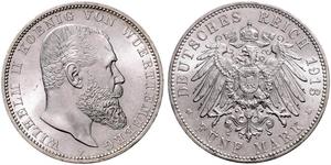 5 Mark Royaume de Wurtemberg (1806-1918) Argent Wilhelm II, German Emperor (1859-1941)