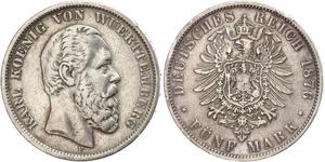 5 Mark Royaume de Wurtemberg (1806-1918) Argent Charles Ier de Wurtemberg