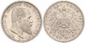 5 Mark Royaume de Wurtemberg (1806-1918) Argent Wilhelm II, German Emperor (1859-1941)