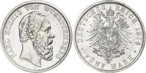 5 Mark Royaume de Wurtemberg (1806-1918) Argent Charles Ier de Wurtemberg