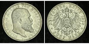 5 Mark Royaume de Wurtemberg (1806-1918) Argent Wilhelm II, German Emperor (1859-1941)