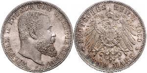 5 Mark Royaume de Wurtemberg (1806-1918) Argent Wilhelm II, German Emperor (1859-1941)