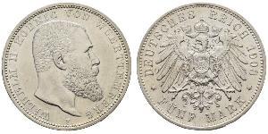 5 Mark Royaume de Wurtemberg (1806-1918) Argent Wilhelm II, German Emperor (1859-1941)