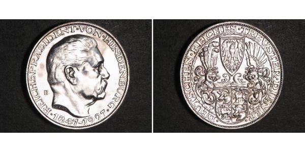 5 Mark République de Weimar (1918-1933) Argent Paul von Hindenburg