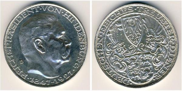 5 Mark République de Weimar (1918-1933) Argent Paul von Hindenburg