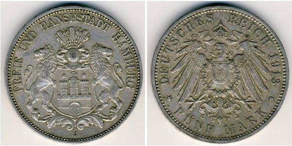 5 Mark Impero tedesco (1871-1918) / Amburgo Argento 