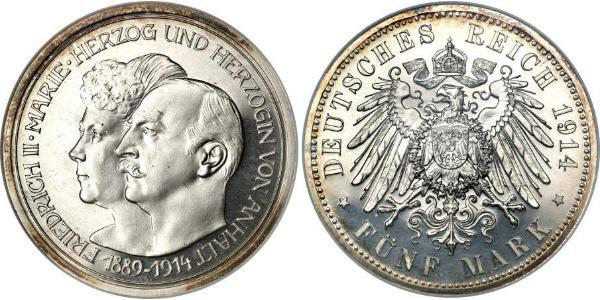 5 Mark Anhalt-Dessau (1603 -1863) Argento Federico II di Anhalt(1856 – 1918)