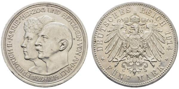 5 Mark Anhalt-Dessau (1603 -1863) Argento Federico II di Anhalt(1856 – 1918)