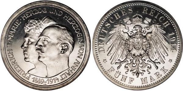 5 Mark Anhalt-Dessau (1603 -1863) Argento Federico II di Anhalt(1856 – 1918)