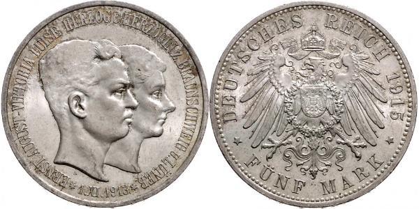 5 Mark Ducato di Brunswick (1815 - 1918) Argento Ernesto Augusto III di Brunswick (1887 - 1953)